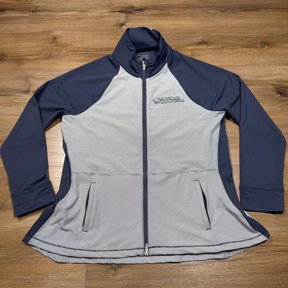 Peter Millar Golf Jacket Womens XL Navy Blue Striped Full Zip Daniel Murphy Logo